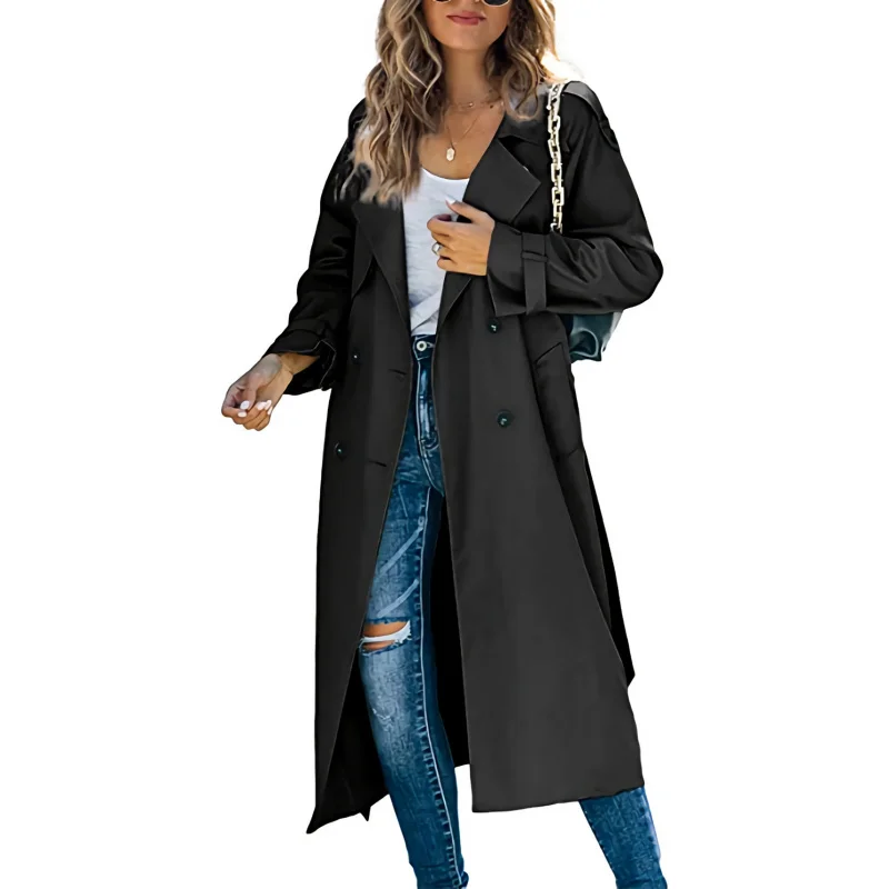 Spot Goods Amazon Independent Station Cross-Border European and American Style Women Winter and Autumn Trench Coat Foreign Trade