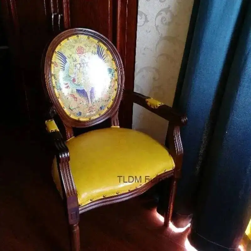 

American Living Room Chairs Retro Living Room Furniture Home Soft Backrest Chair Solid Wood Armchair Single Dining Chair z