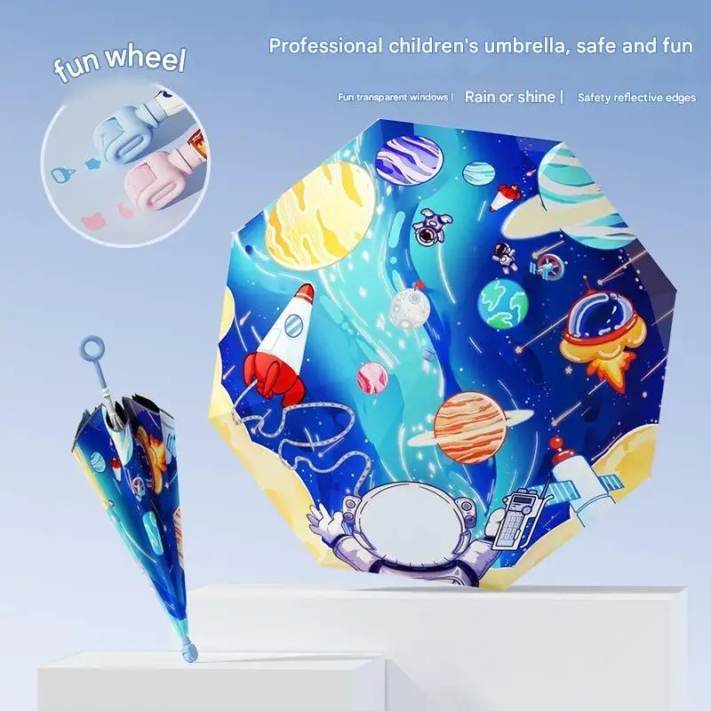 Children's Color Painting Hook Handle Umbrella for Primary School Students Ultra-light Genuine Transparent Long-handled Umbrella
