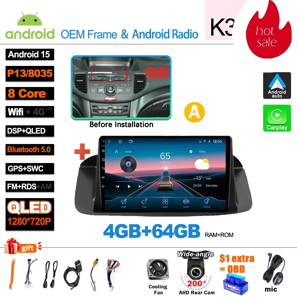 Android 16 Auto radio voor Honda Accord 8 Spirior 2008 2009 2010 2011 2012 2013 multimediasysteem videospeler autoradio GPS navigatie 5G