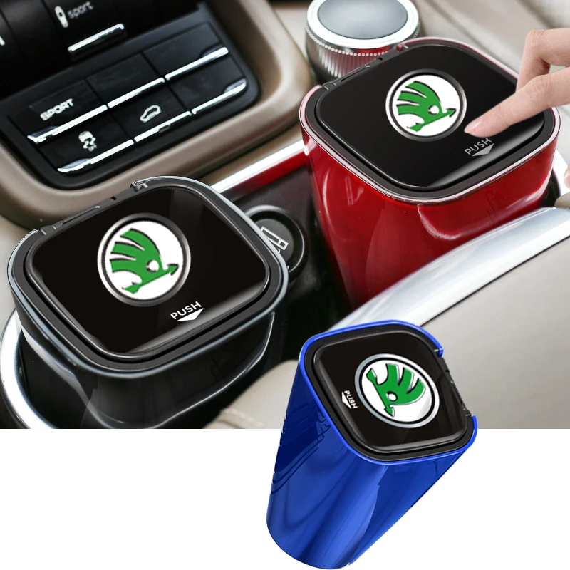 High-Grade Car Ashtray With Led Lights With Logo Creative Persona For Skoda Octavia A5 A7 RS Fabia Superb Accessories