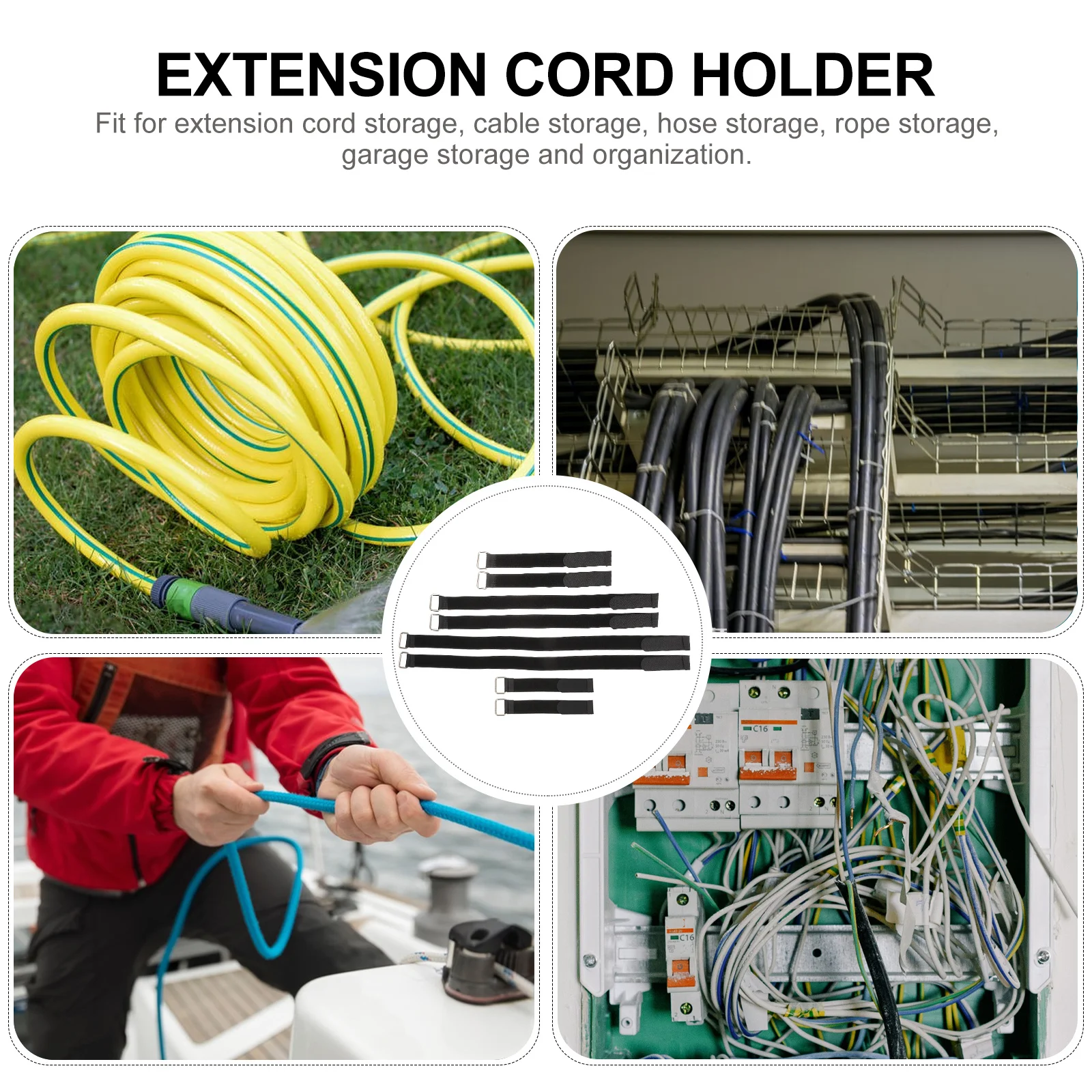 

8Pcs Nylon Cable Ties Heavy Duty Hook and Loop Cord Wraps for Extension Cord Organizer Wire Storage Tool Management Hose Rope