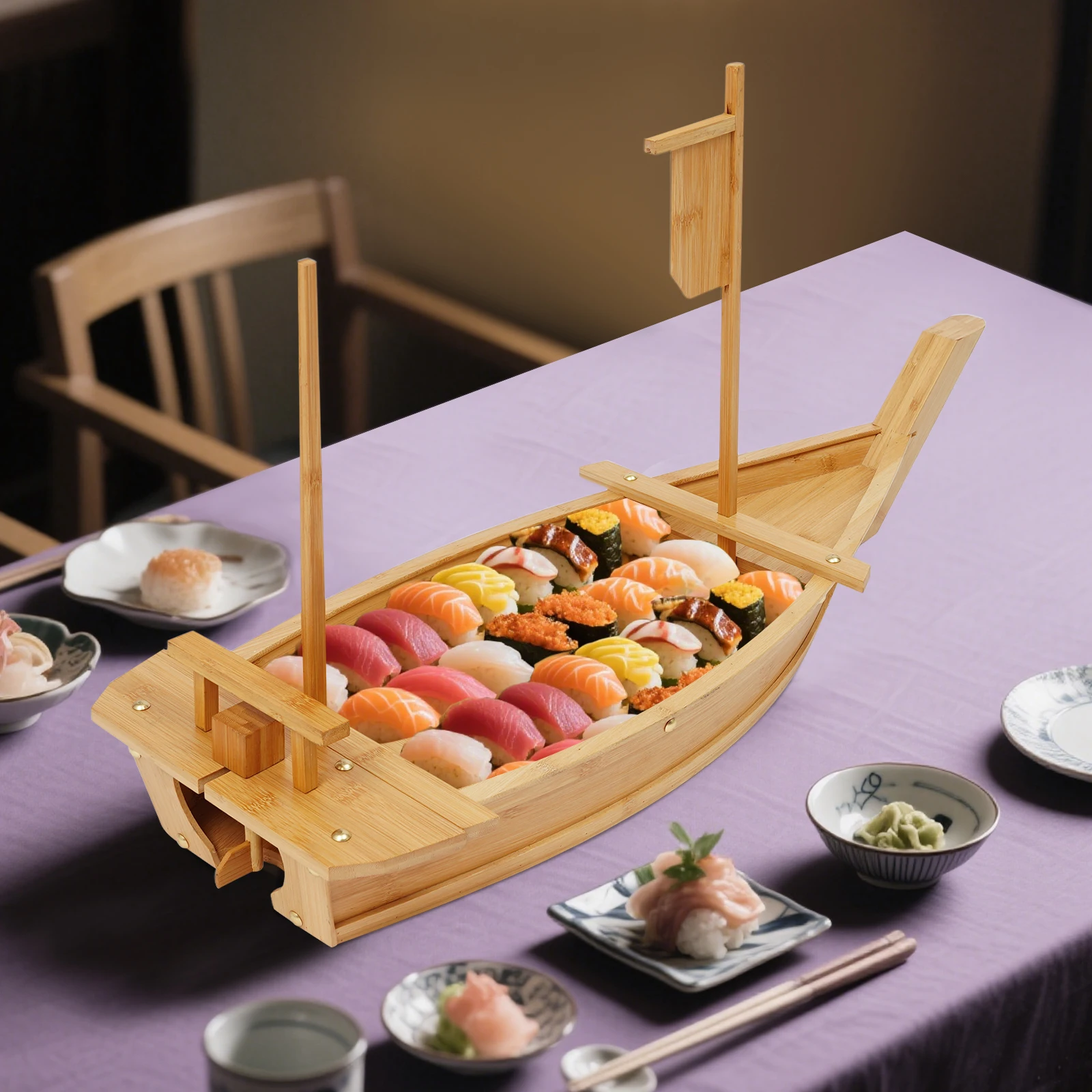 

Sushi Boat Serving Tray Bamboo Sushi Boat Serving Tray Large Size Boat-shaped Sushi Serving Tray for Parties Buffets