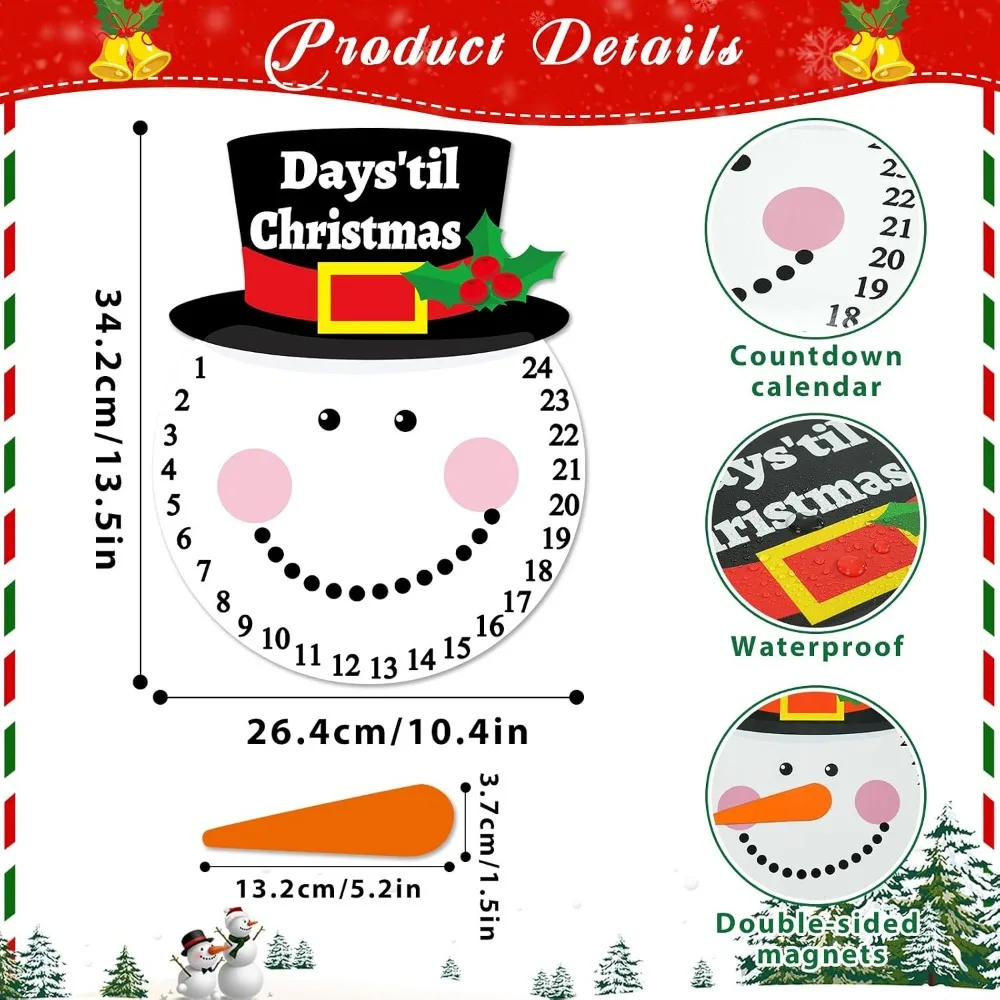 2-Pack Christmas Countdown Snowman Refrigerator Tiles, Christmas Countdown Calendar Tiles