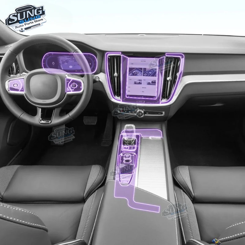2020-2024 For Volvo V60 TPU Car Interior PRE-CUT Protective Car Film Dashboard Gear Panel Center Console Anti-scratch Sticker