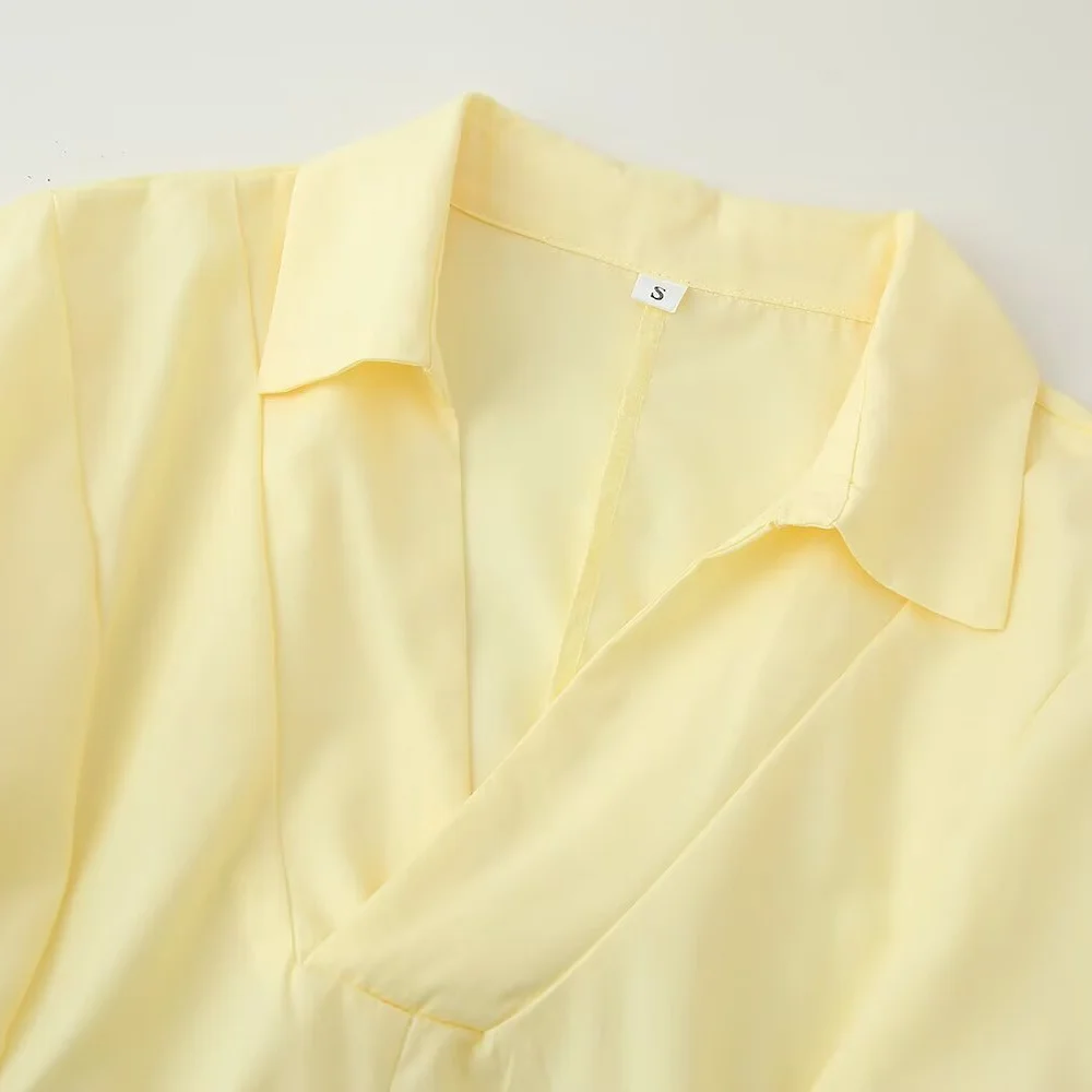 Women's Summer New Style Design Versatile Waist slimming Solid color Short sleeved Shirt Long Dress