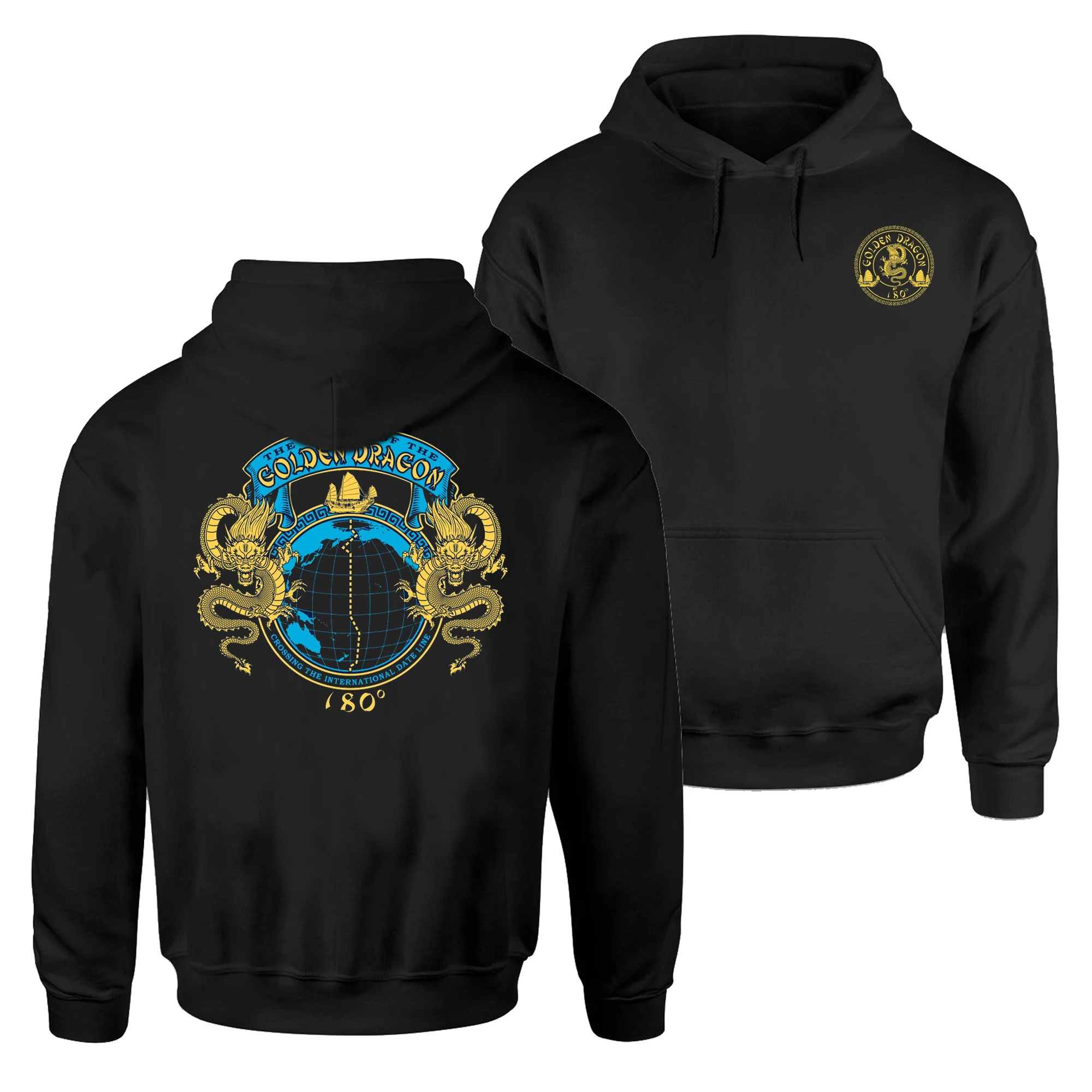 

Golden Dragon International Date Line Ship Crossed Souvenir Pullover Hoodie New 100% Cotton Comfortable Casual Mens Sweatshirt