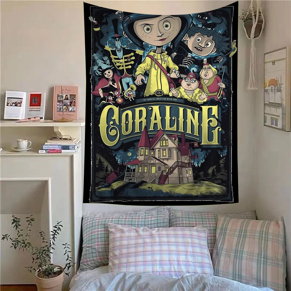 Classic Anime Movie Coraline Cartoon Hanging Bohemian Tapestry for Living Room Home Dorm Decor Japanese Tapestry