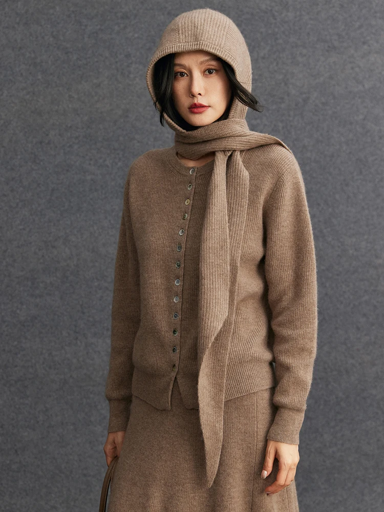 TLOML レディース 100% カシミア帽子 スカーフ一体型カシミア帽子 秋冬 ソフトで暖かいカシミアニットウェア 高級スカーフ帽子