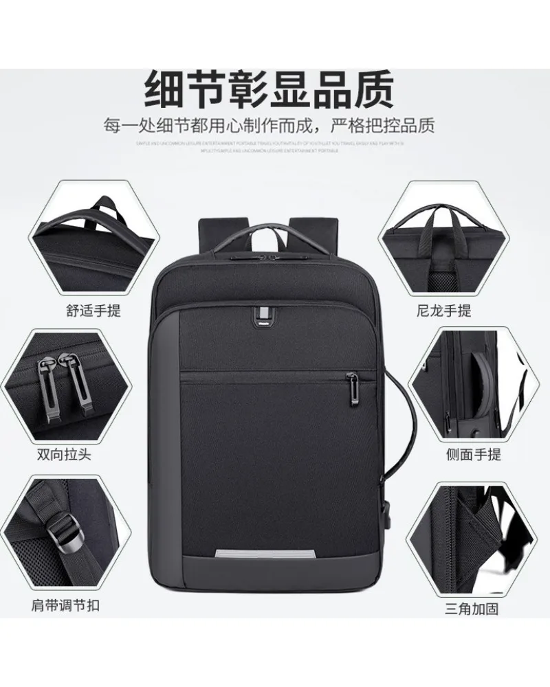 Black Business Laptop Backpack with Comfortable Handles and Double Sided Zippers Water Resistant Fabric Suitable for Office