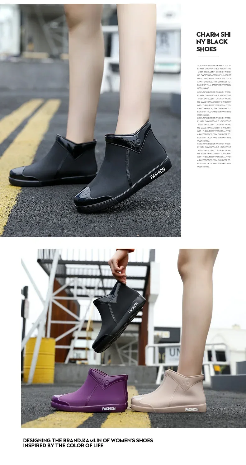 Modische Damen-Regenschuhe für Outdoor-Aktivitäten, Rutschfeste Wasserdichte Gummistiefel, Bequeme Regenstiefel mit Weicher Sohle, Neue Kurze Stiefel für Damen – Detail 5