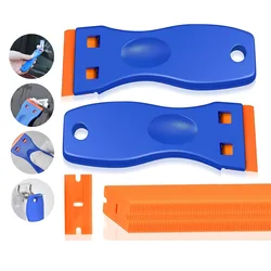 100 Pcs Two Cutting Plastic Razor Blade Scraper Non-Scratch Scraper Tool Kits for Cleaning Labels Glue Car Window Sticky Remover