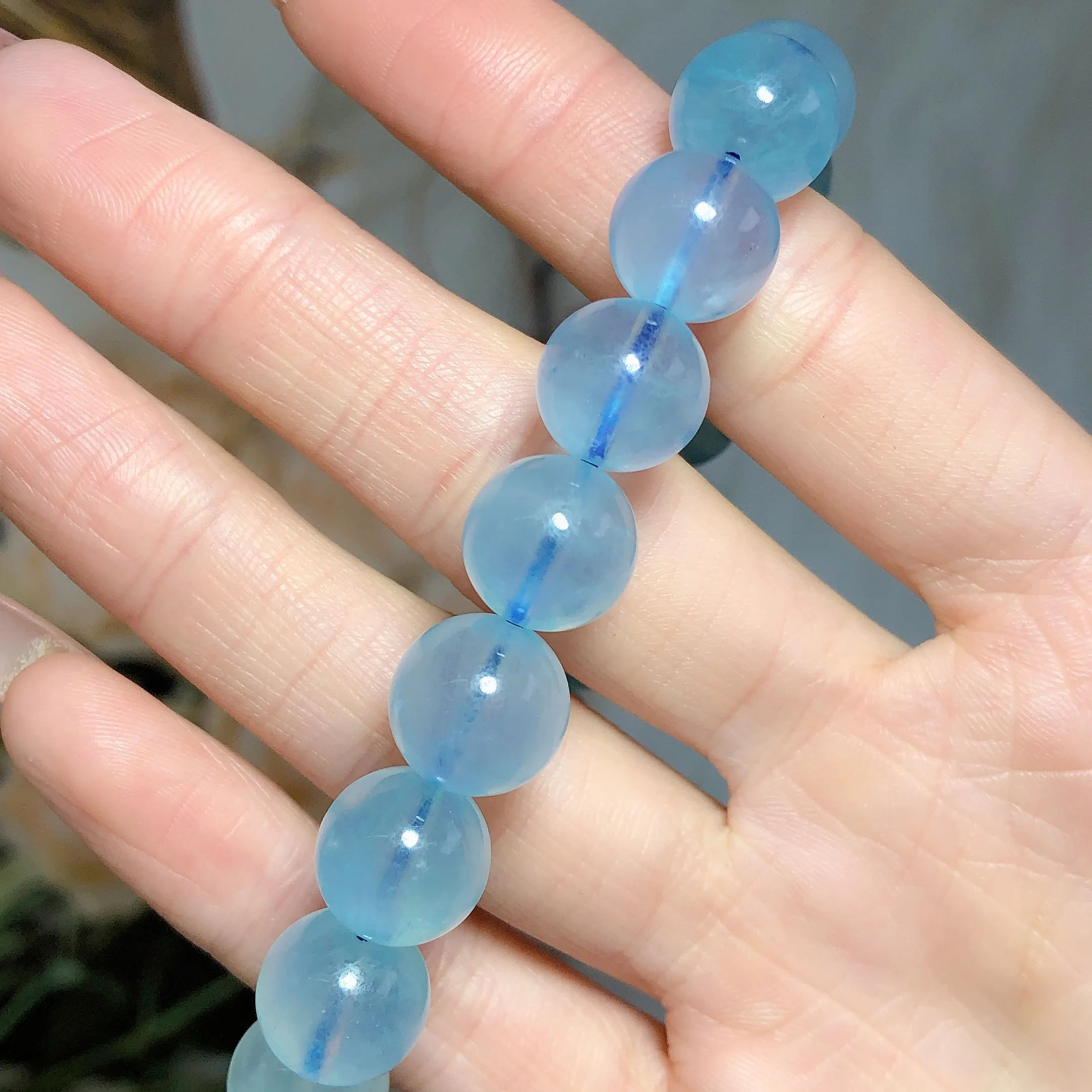 Natural Stone Beads Aquamarine Bracelets For Women Men Crystal High Quality Jewelry Agates Elastic Energy Ore