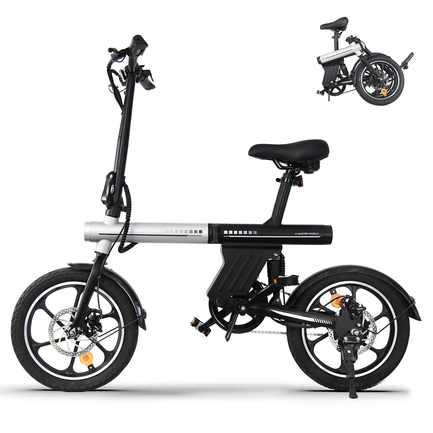 Vélo électrique pliable AVDL EU unisexe 16 pouces, idéal pour les trajets quotidiens et les utilisations tout-terrain légères, autonomie jusqu'à 30 km avec batterie 36V 12.8Ah