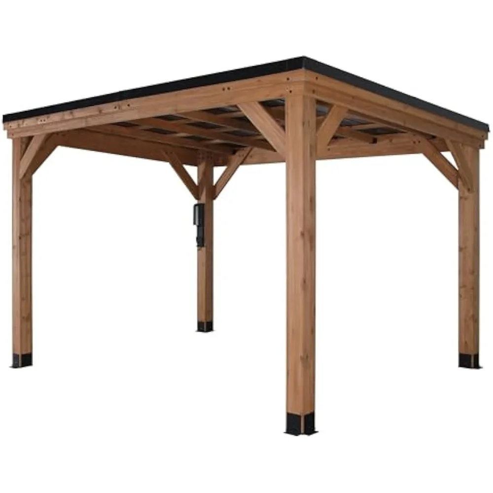 12' x 9.5' Cedar Outdoor Gazebo with Hard Top Galvanized Steel Sloped Roof, Snow Supports, Windproof, Garden Shade, Patio, Deck