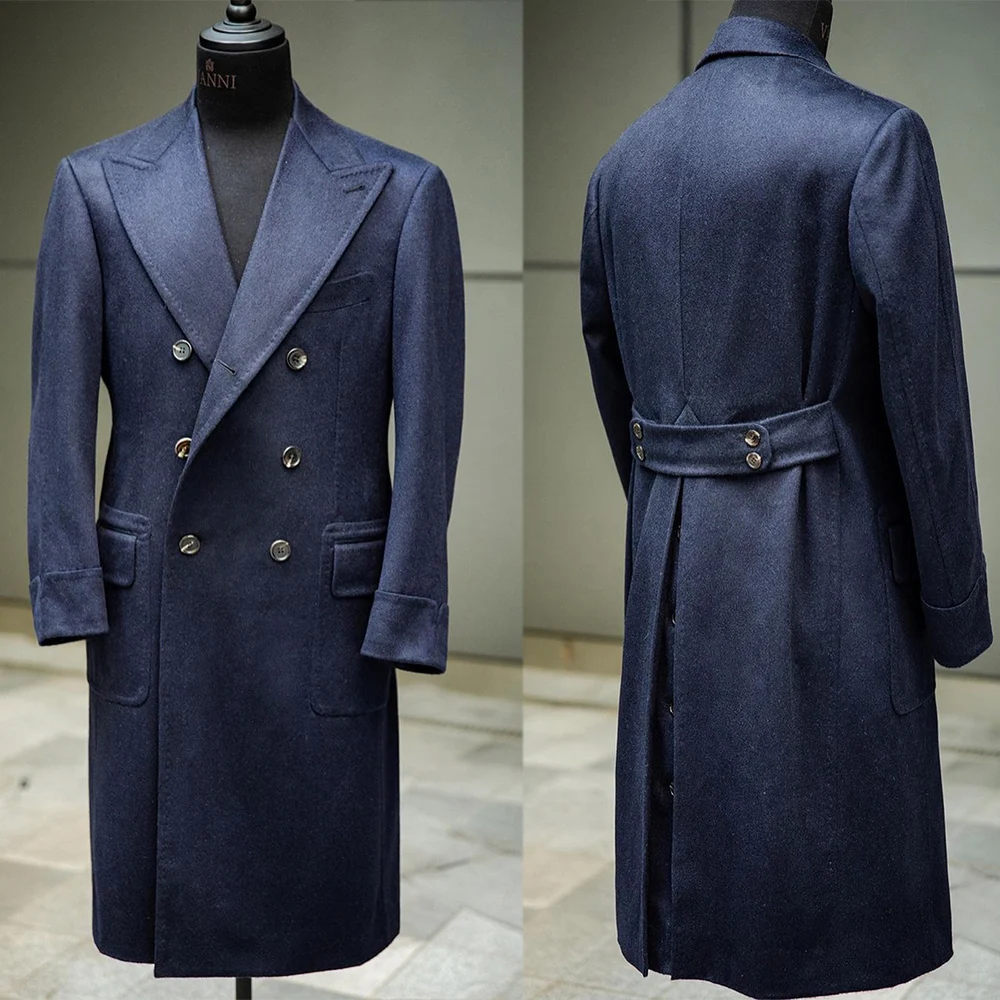 

Mens Navy Blue Overcoat Woolen Long Jacket Blazer New Year Party Wear Wedding Coat Tuxedos