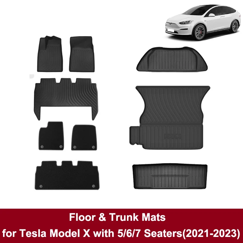 Full Set Protect Mats for Tesla Model X 7 6 Seater Floor Frunk Trunk Mat 3D Liners with Blanket Anti-Slip Waterproof Accessories