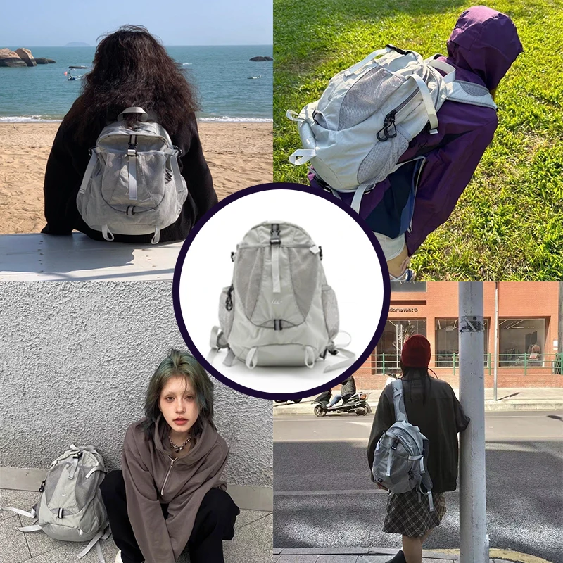Y2K Aesthetic Backpack Street Fashion Casual Women's Bag Korean Style Retro Backpack with Reflective Strip Campus Backpack
