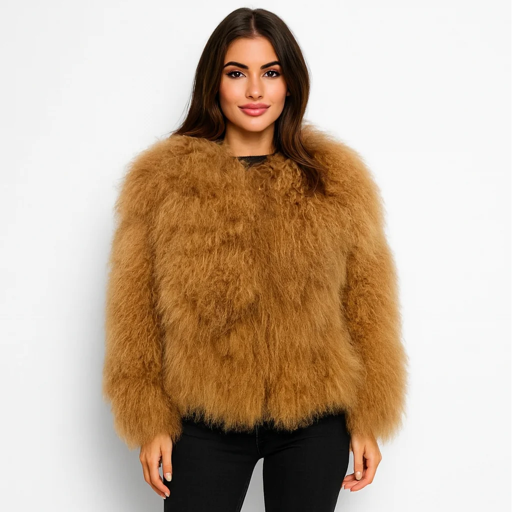 Damska zimowa mongolska futro owcze Puszysta kurtka z naturalnego futra Damska gruba ciepła odzież wierzchnia z ośmioma rękawami 240903