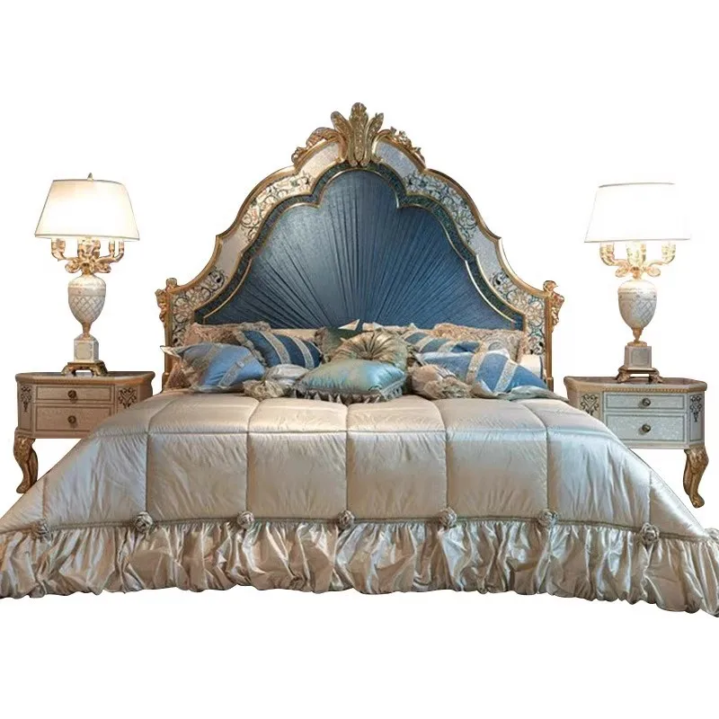 French Princess Bed Luxury Villa Master Bedroom Solid Wood Double Bed Shell Carved Wedding Bed European High-end Luxury Atmosphe