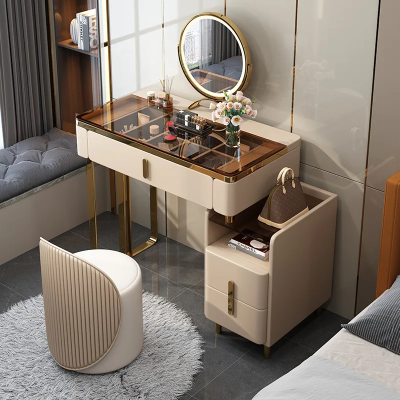 Marble Dresser  2023 New Modern Light Luxury Solid Wood Dressing Table With Mirror Bedside Storage Cabinet  Vanity Desk