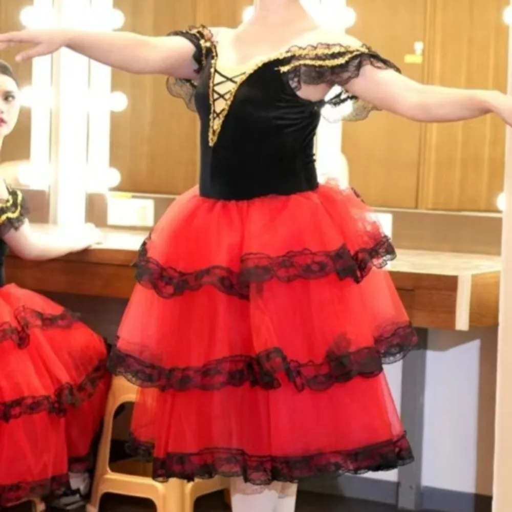 Sukienka baletowa z cekinami, czerwona, romantyczna, strój do występów, profesjonalne długie kostiumy taneczne, taniec