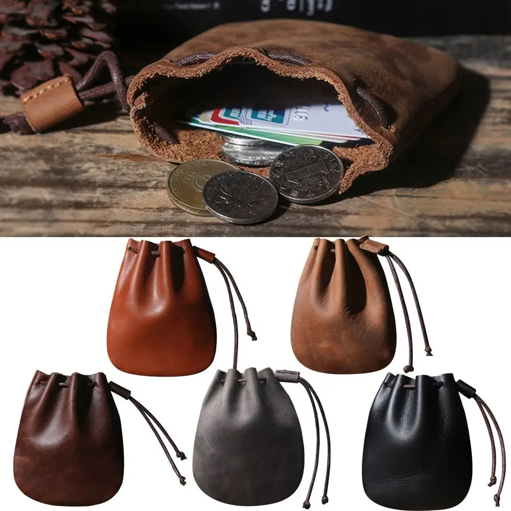 Exquisite Leather Coin Pouch Drawstring Strap Multicolour Wallet Purse Travel