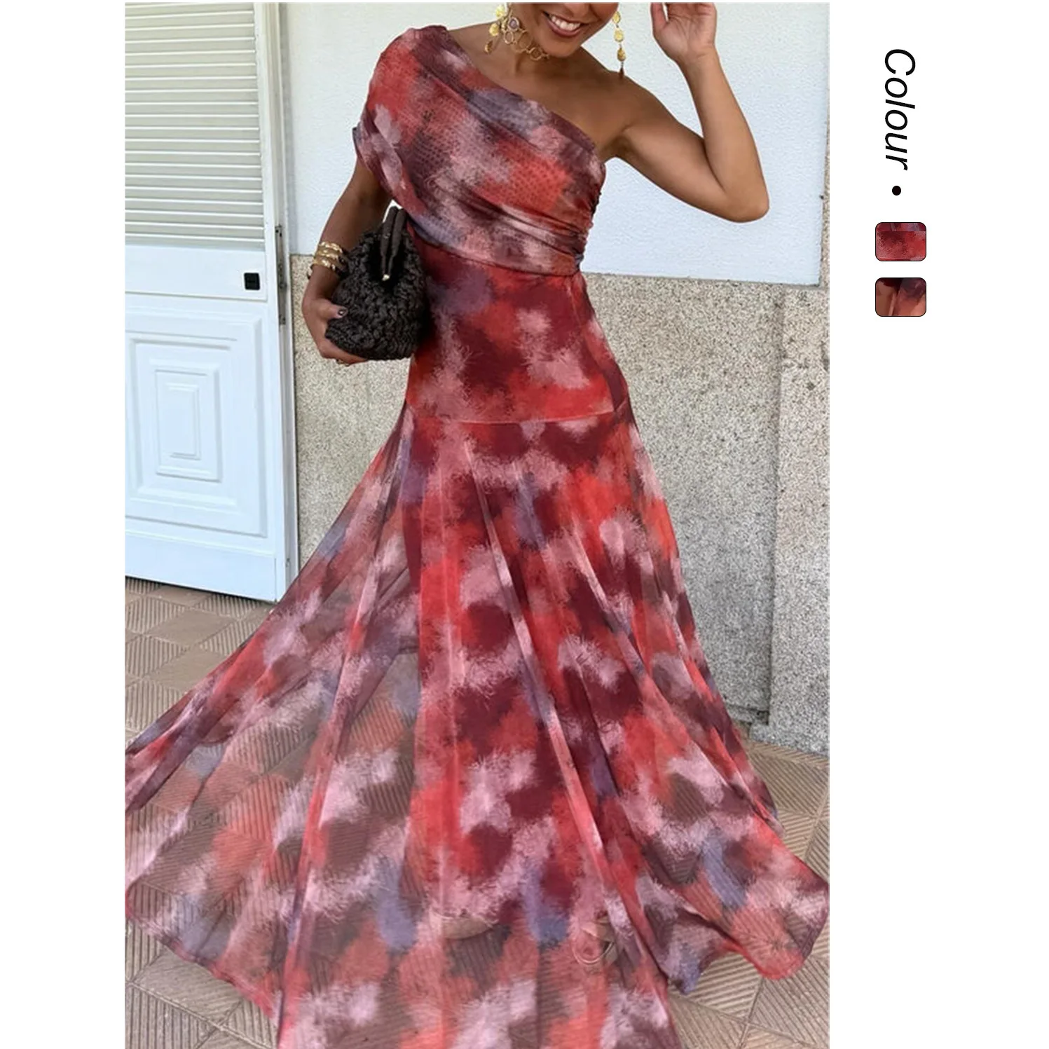 

Summer Color Print Long Dresses Women Fashion Vacation Style Sexy Off Shoulder Banquet Party Dress Temperament Lady Vestidos