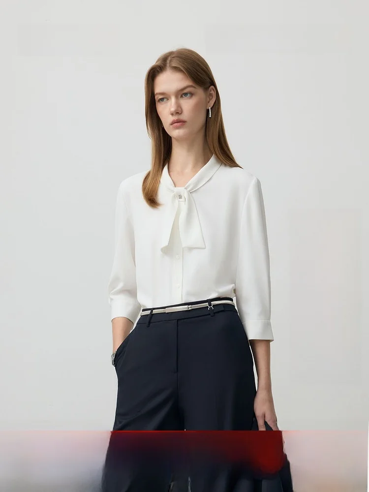

PRICH Chic Simple Style Half Sleeve White Shirt Women's Loose Commute Style Polyester Fiber Button up Shirt Pure Color