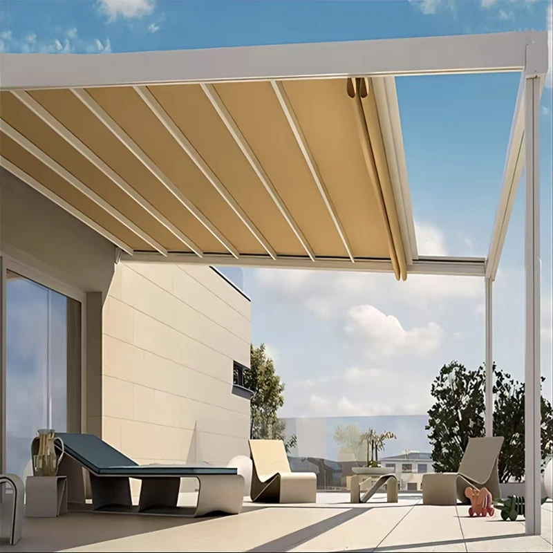 Motorisierte einziehbare Terrassenmarkise, wasserdichtes Aluminium-Sonnenschutzdach für Terrasse, Garten und Pool, individuelle Größen erhältlich