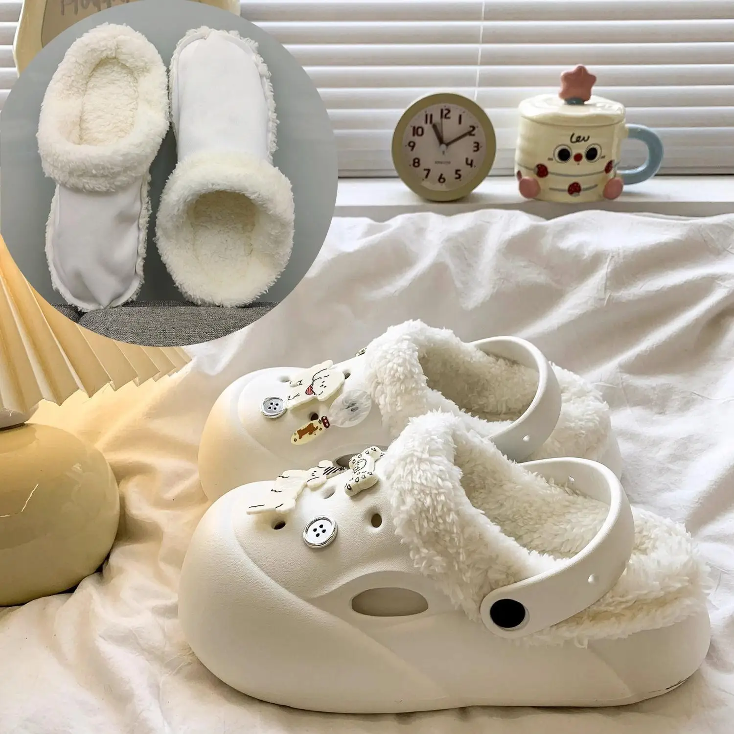 

New Winter Warm Shoe Cover For Women Men Clog Fur Lining Replacement Soft Thickened Plush Shoe Pads Clogs Slippers Plush Liner