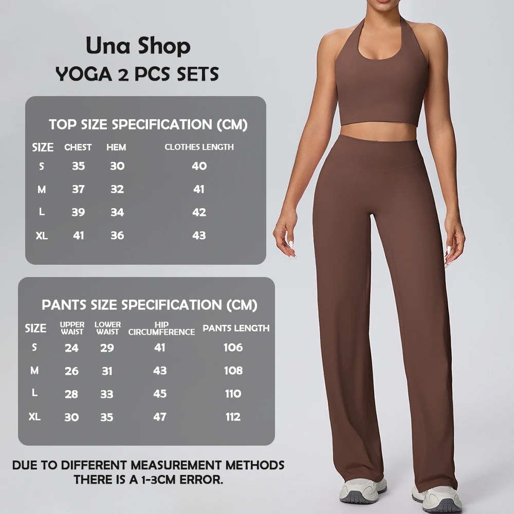 

Una-Shop 2 Pcs Halter Neck Top Yoga Sets for Women Sports Push Up Trousers Fitness Suits Workout Wide-leg Pants Sportswear Gym