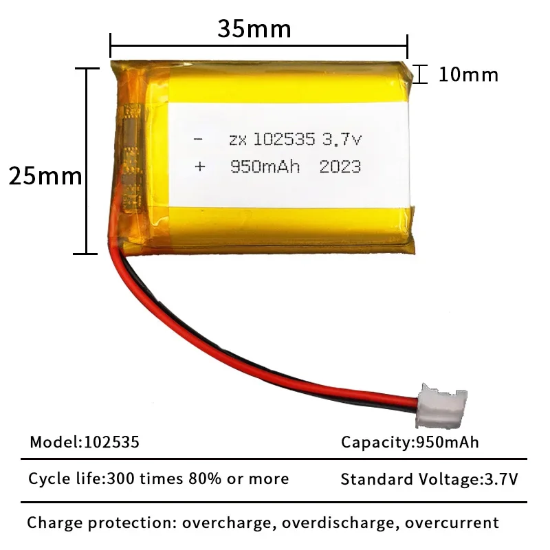 102535 Lipo Battery 3.7V 950mAh Rechargeable Polymer Lithium Batteries for Electronics Medical Aesthetic Equipment Telephone