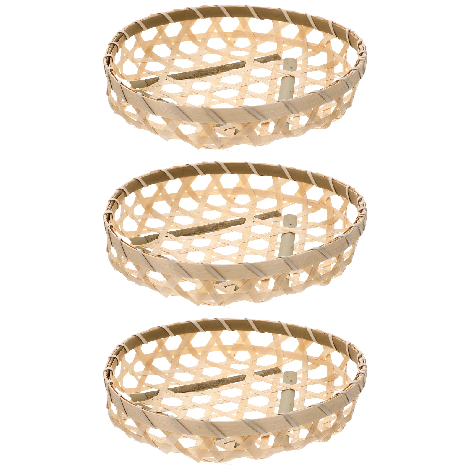 

3Pcs Round Bamboo Egg Basket Sturdy Woven Kitchen Storage for Fruits Vegetables Bread Eco-Friendly