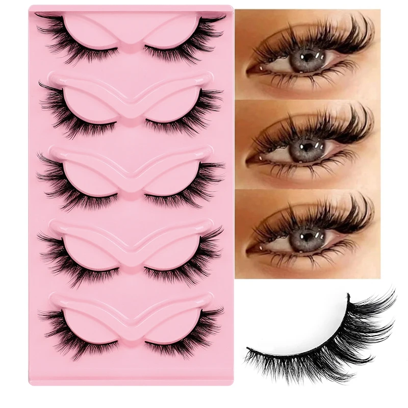 5 Pairs Cat Eye Lashes Faux Mink Eyelashes Natural long Manga Lashes Winged End Eye Elongated Eyelashes Fake Lashes Makeup