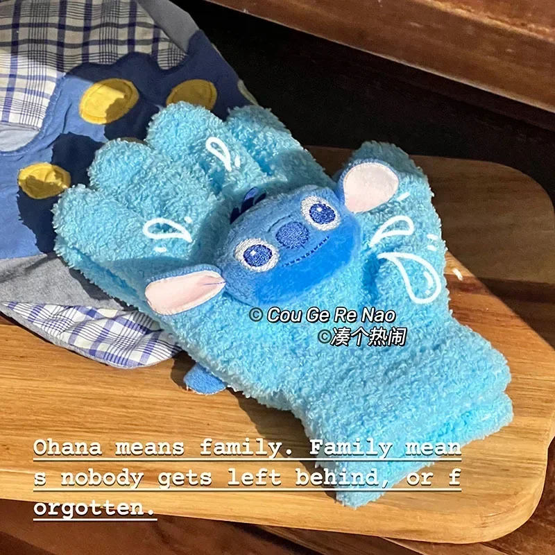 Stitch Disney DIY Gloves Anime Uniform Size Kids Woman Kawaii Winter Warm Thickened Mittens Outdoors Knit Accessories Toy Gifts