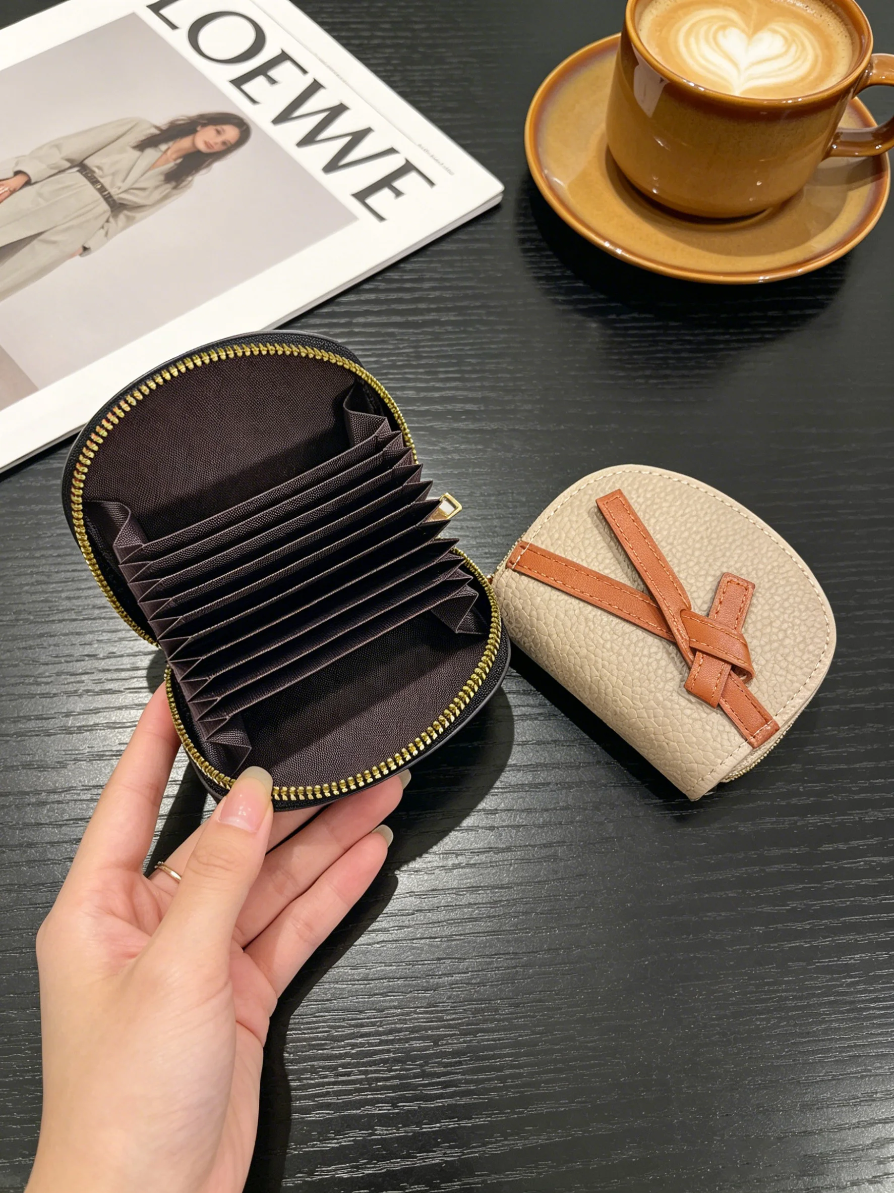 Bow-tie Color-block PU Accordion Card Holder, Portable Multi-slot Women's Coin & Key Storage Purse