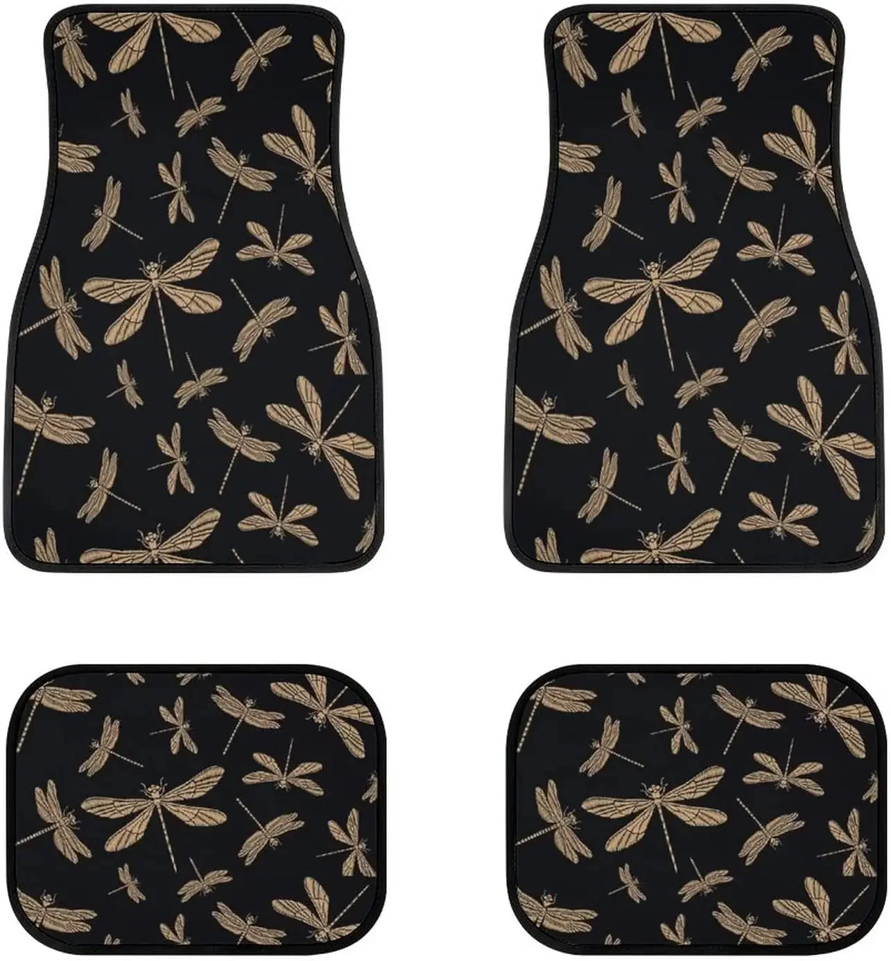 

Golden Dragonflies Car Floor Mats Front & Rear Liners Set, Universal Fit Auto Carpet Floor Mats Set of 4 for SUV,Vans