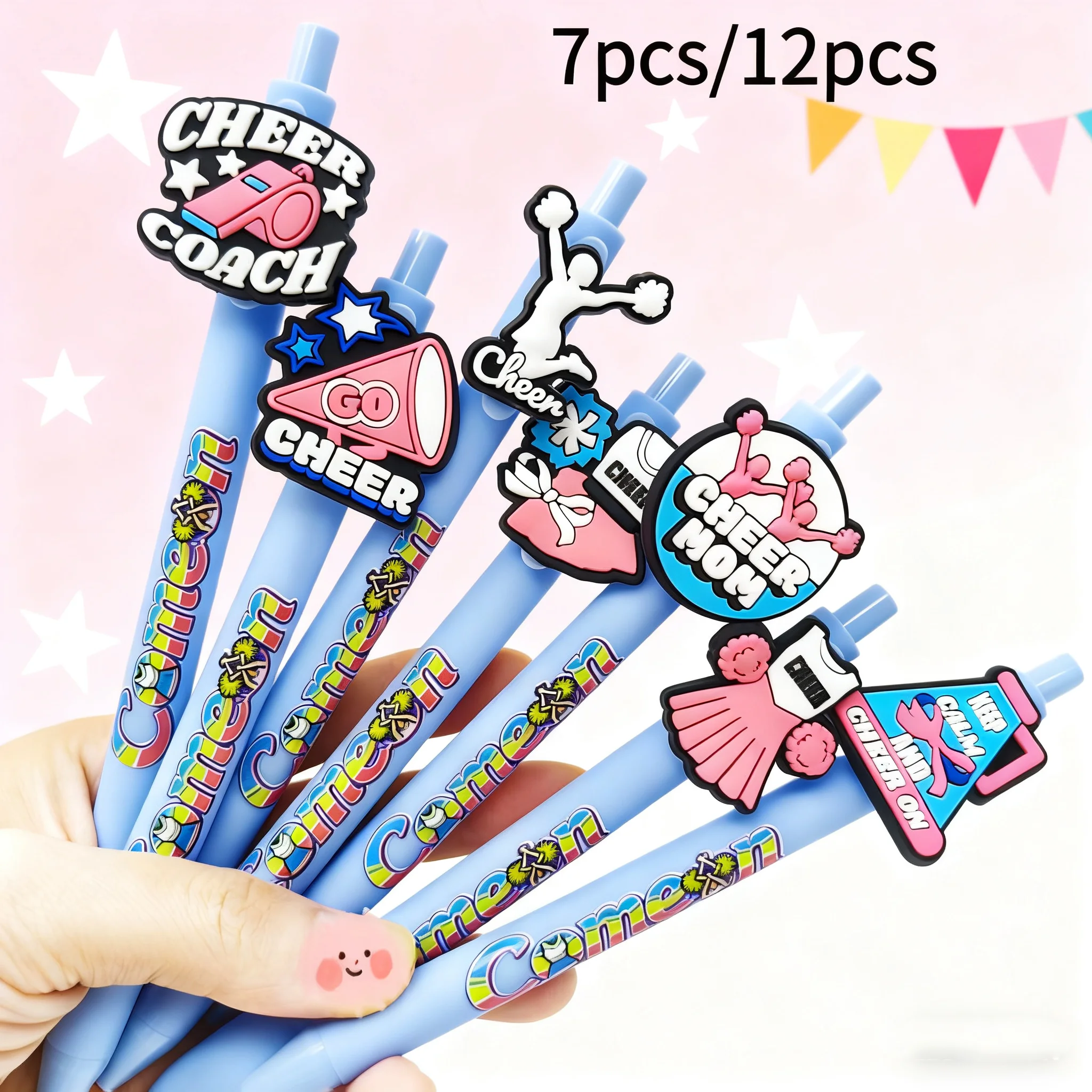 

7 шт./12 шт., гелевая ручка с принтом для черлидинга, небесно-голубая прессовая шариковая ручка, подарочная ручка
