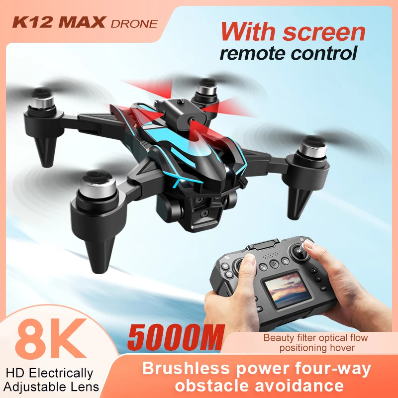 New K12Max Drone With Screen Control 8K HD Dual Camera Brushless Optical Flow Positioning Aerial Four-Axis Aircraft Gifts Toys