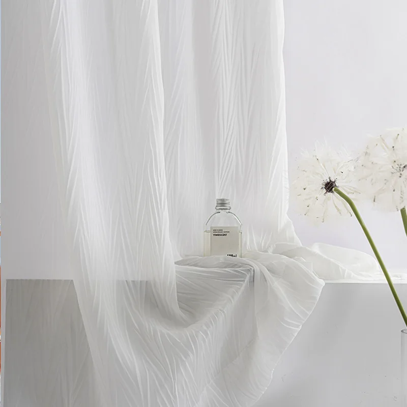 Modern White Chiffon Tulle Curtains for Living Room, Soft Crepe, Sheer Curtain for Bedroom, Kitchen Voile Drapes, Blinds Door