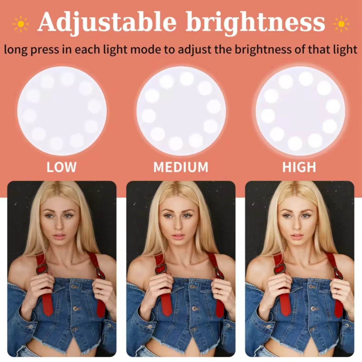 2PCS Cell Phone  Fill Light, Beauty Selfie Light with Clip, Adjustable Brightness Hand-held Ring Light  Mobile Phone