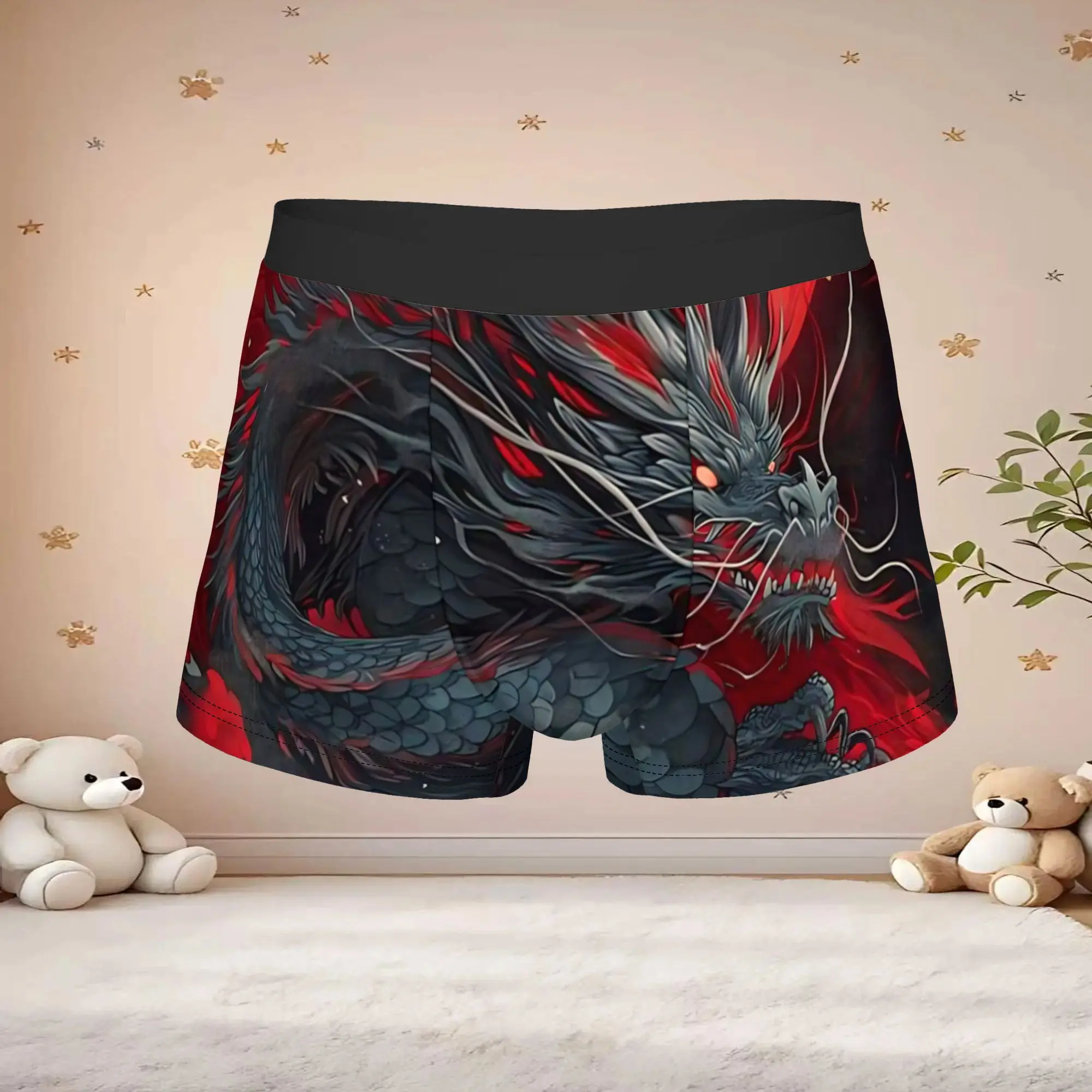 1pc Popular Chinese Red Moon Dark Dragon Graphic boxers  adults  Breathbale Panties Men's Underwear Print Shorts Boxer Briefs