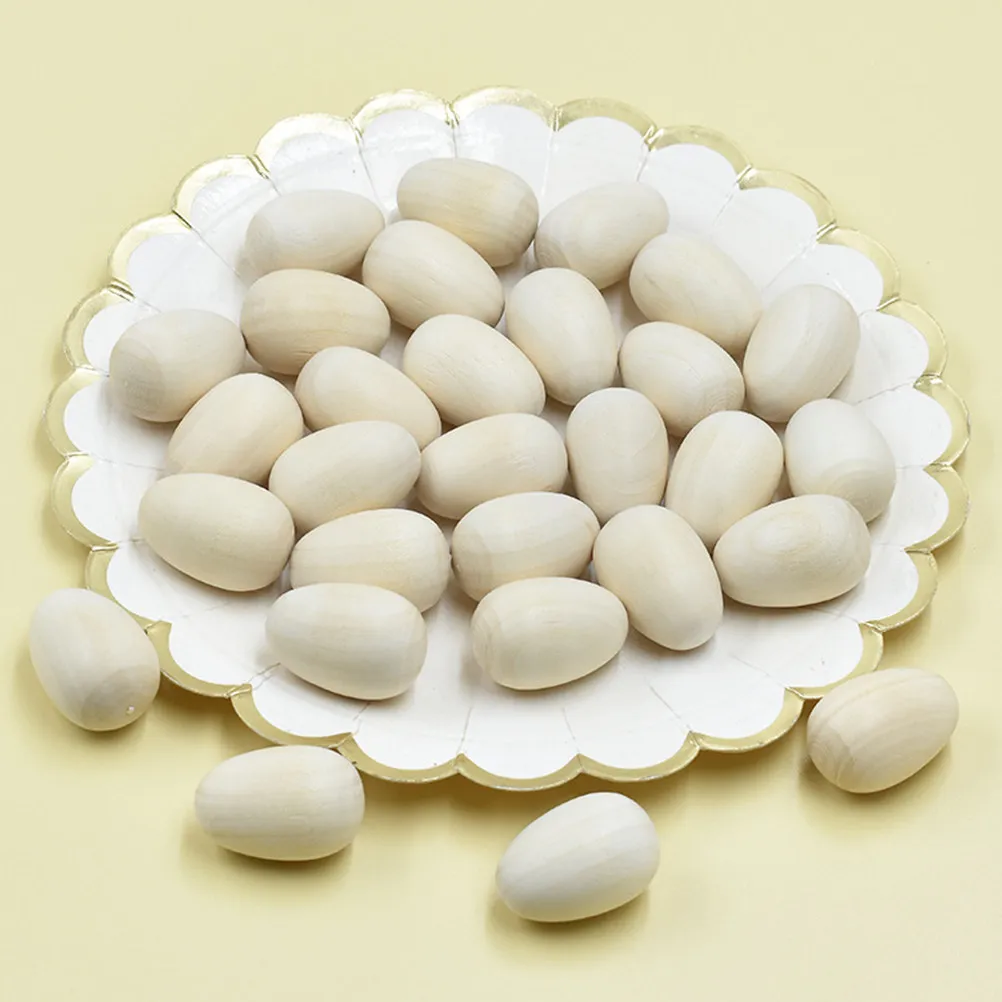 

50Pcs Unpainted Wooden Eggs for Easter DIY Crafts Realistic Fake Chicken Eggs Artificial Decorations and Painting