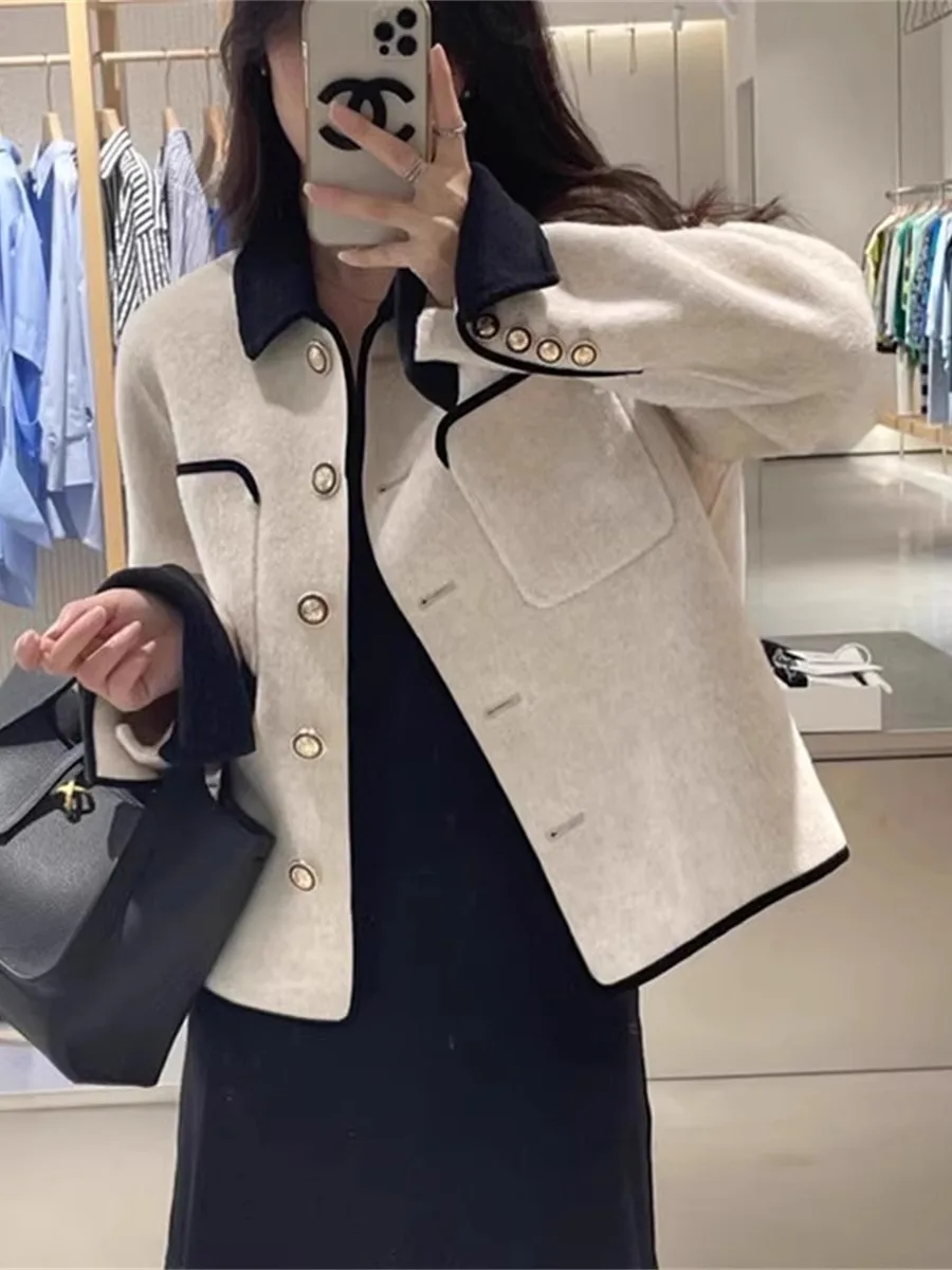 

Двустороннее пальто Camere-Like для женщин, осенне-зимнее шерстяное пальто Faion Little Fraance с золотыми пуговицами