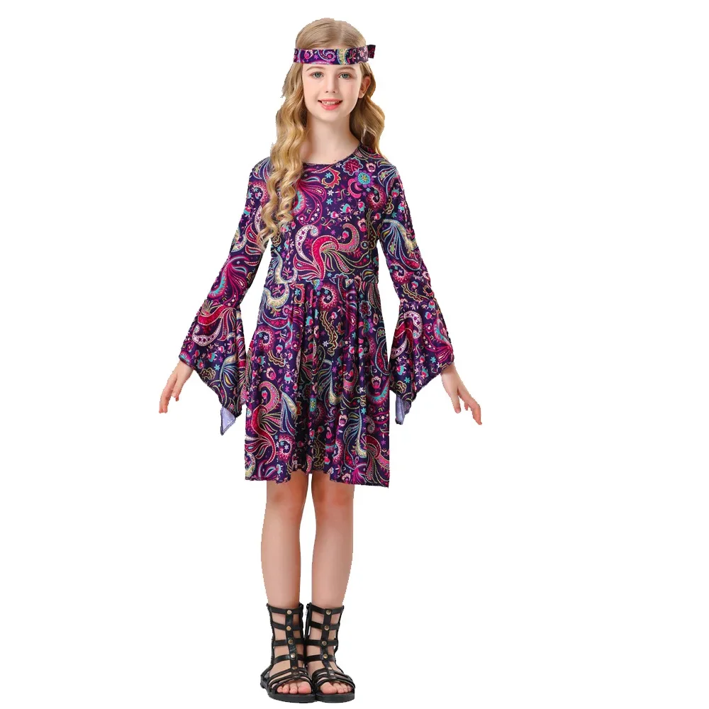

Children's Retro Disco 70s And 80s Hippie Cosplay Printed Stage Show Costume