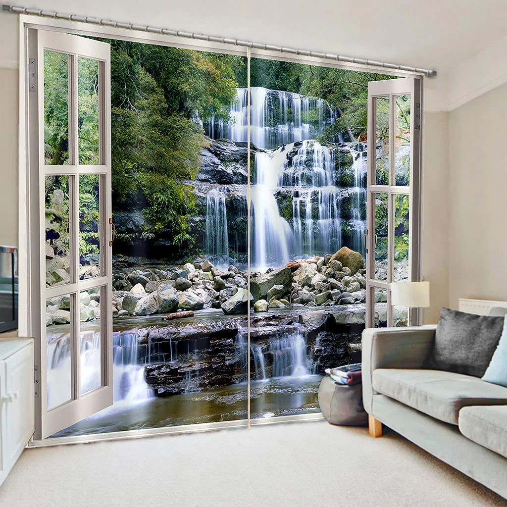 

Mountain Stream Waterfall Natural Scenery Curtains for Living Room Blinds Kids Bedroom Bathroom Kicthen Door Home Decor cortinas