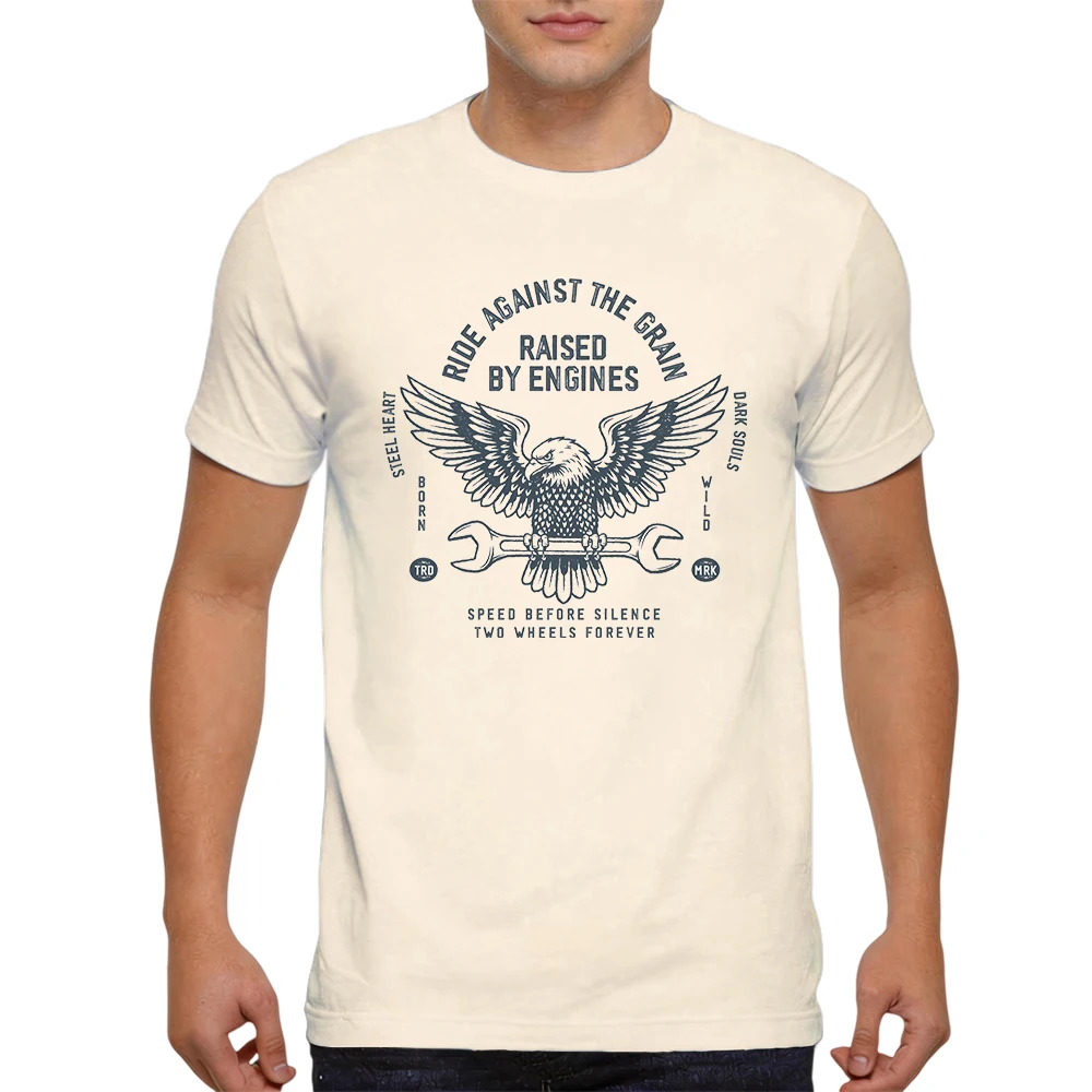 Mens 100% Cotton T Shirt Engines Eagle Wrench Speed Before Silence Vintage Biker Print Breathable Short Sleeve Daily Wear
