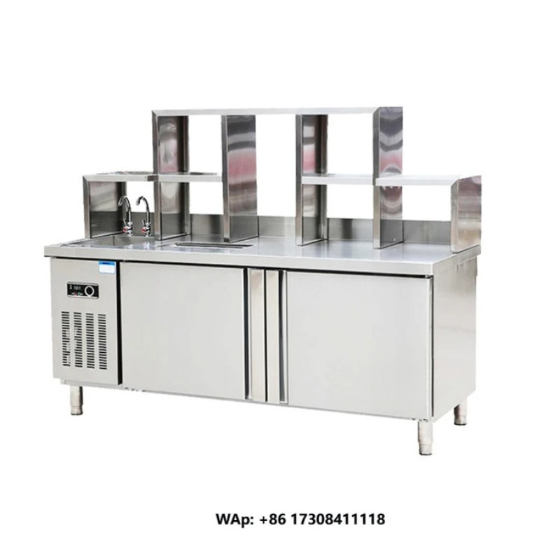 Factory-direct Custom Bubble Tea Working Bench/Milk Tea Display Bar Counter with Wash Sink