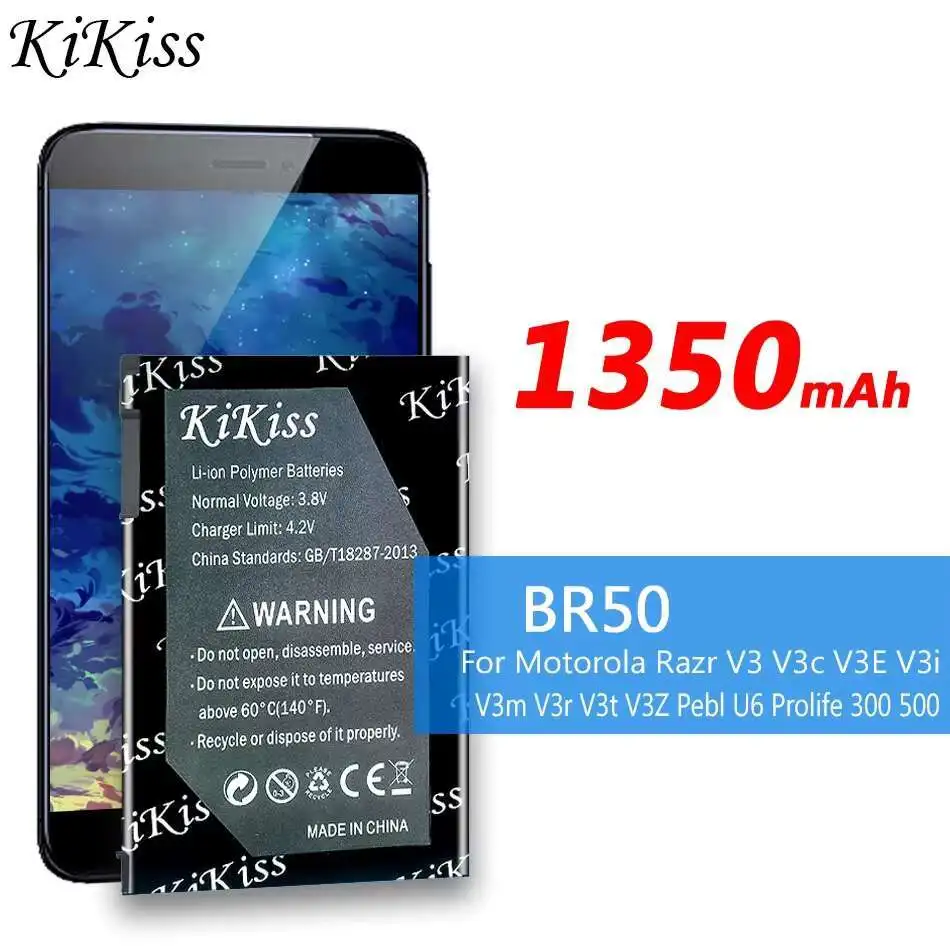 Для Motorola Razr V3 V3c V3E V3i V3m V3r V3t V3Z Pebl U6 Prolife 300 500 надежный сменный аккумулятор для мобильного телефона 1350 мАч BR50